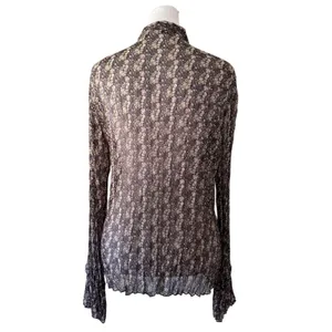 Vintage ‘00s Apt. 9 Sheer Brown Floral Print Accordion Pleat Long Sleeve Blouse thumbnail 7