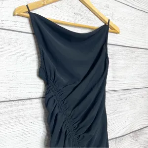 Abercrombie & Fitch Black Asymmetrical Bodycon Ruched Midi Dress Size XXS thumbnail 6