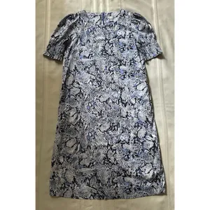 Chico's Blue Veil Snake Print Smocked Puff Sleeve Midi Dress W/ Pockets Size 0 thumbnail 6