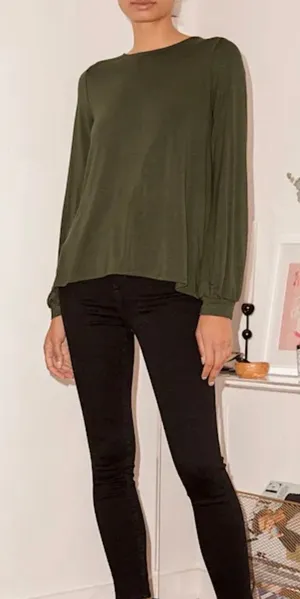 NWT LULUS Women’s Spin Around Olive Green Long Sleeve Twist-Back Top Size Small thumbnail 1