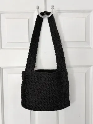 Black Chunky Knit Macrame Shoulder Bag Zip Close thumbnail 4