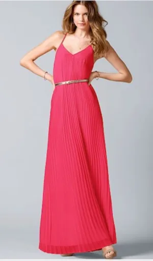 Victoria's Secret knife-pleat Maxi Dress, Neon Pink/Coral, Women's Size Medium thumbnail 1