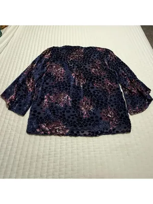 Floreat Anthropologie Floral Purple Velvet Burnout Mock Wrap Blouse Top Sz M thumbnail 9