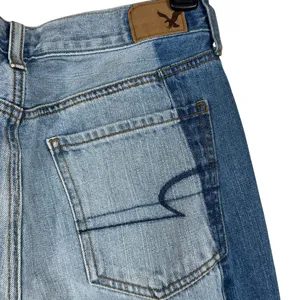 American Eagle SZ 6 Vintage Hi-Rise Cropped Jeans Button-Fly Two-Tone Chewed Hem thumbnail 7