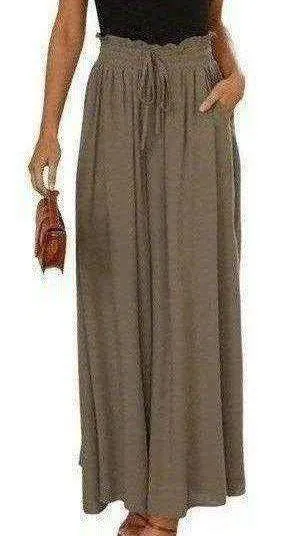 High Waist Wide Leg Palazzo Culottes Loose Pants Womens Small Olive Green Tan thumbnail 2