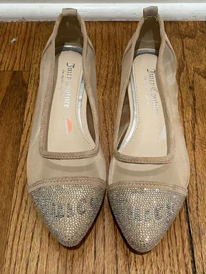 Juicy Couture Penny Rhinestone Mesh Ballet Flats Sheer Beige Womens Size 7 Y2K thumbnail 4