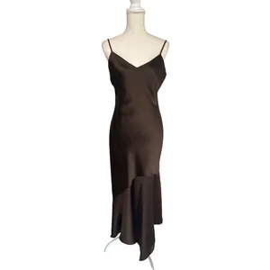 Steve Madden Lucille Slip Dress in Dark Espresso Xsmall New Womens Satin Midi thumbnail 3