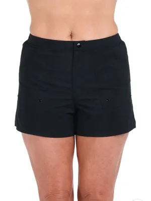 Maxine of Hollywood Black Solid Woven Boardshort Swim Bottom, 12 thumbnail 1