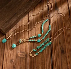 Elegant Turquoise and Gold Layered Necklace thumbnail 2