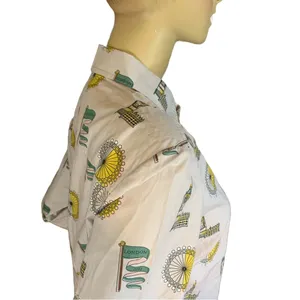 Boden Light Gray W/Yellow & Green London Theme Cotton Button Down Shirt (8) thumbnail 7