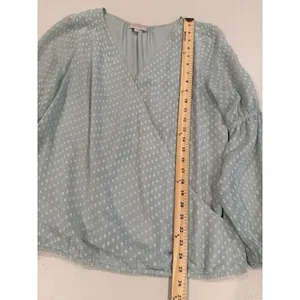 Loft Top Womens Medium Mint Green Swiss Dot Polka Dot Faux Wrap Work Office thumbnail 5