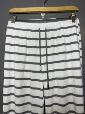 Como Sleep Pajama Set Womens Medium White Gray Stripe Knit Top Pants Lounge thumbnail 8