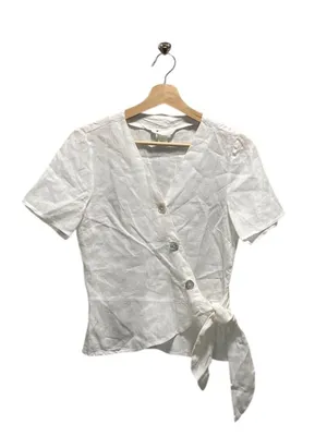 H&M Linen Wrap Top White Size 2 Coastal Beach Minimalist Vacation Lightweight thumbnail 2