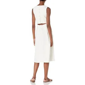 ADRIANO GOLDSCHMIED Libby Button Back Midi Dress w Pockets LINEN White Medium M thumbnail 2