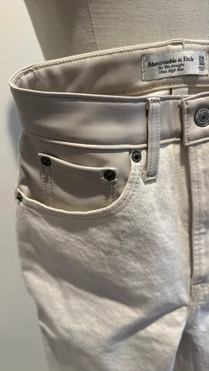 Abercrombie Curve Love 90s Straight Ultra High-Rise Jeans with leather detailing thumbnail 2