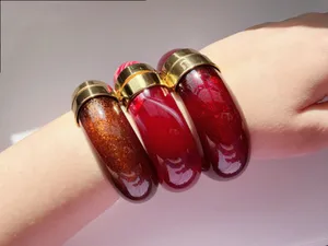 Red & gold chunky bangle bracelet with resin and stainless steel thumbnail 1