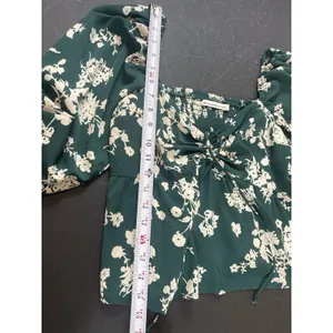 Abercrombie & Fitch Milkmaid Floral Top Green Cottagecore Puff Sleeve Smocked M thumbnail 8