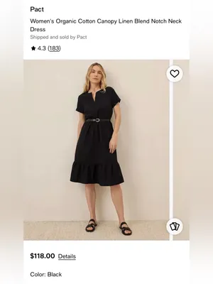 Pact‎ Organic Cotton Canopy Linen Blend Notch Neck Dress M thumbnail 6
