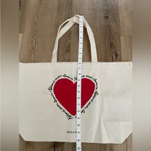 Sézane red heart mon amour canvas tote bag NWOT thumbnail 3