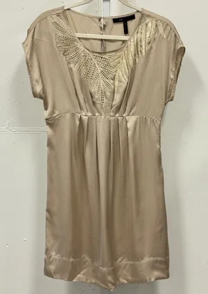 BCBGMAXAZRIA Silk Mini Dress Pebble Beige‎ Sequin Embroidered Champagne Party XS thumbnail 1