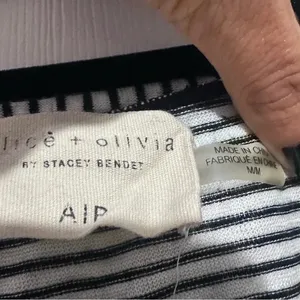 ALICE + OLIVIA Long Sleeve Linen Blend Shirt‎ Black White Stripe Womens Medium thumbnail 3