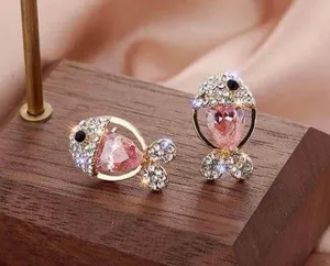 Women's Pink Crystal Fish Stud Earrings Gold thumbnail 1