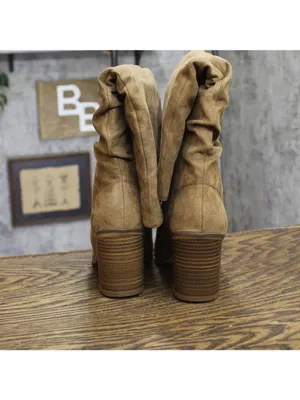 NWT Universal Thread Junie Ruched Block Heel Boots 94568670 Tan Brown 6M thumbnail 6