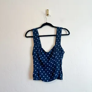 Reformation | Hester Polka Dot Draped Tank Top in Blue | Size 6 thumbnail 4