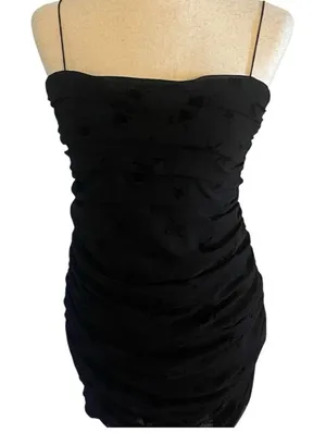 Source Unknown Black Velvet Floral Rose Goth Ruched body-con Mini dress Fairy Grunge Small Hoco thumbnail 1