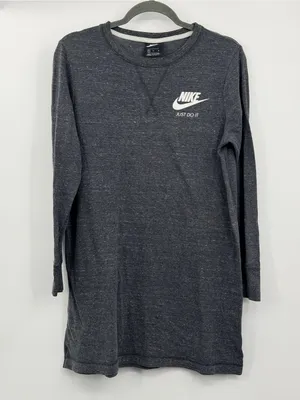 Nike Sportswear Gym Vintage Long Sleeve T Shirt Dress Gray Medium AA2015‎ thumbnail 2