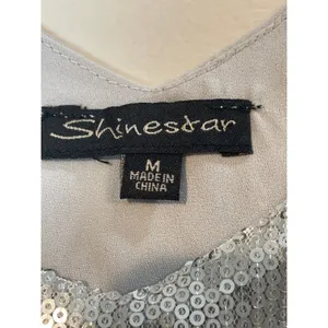 Shinestar Top Silver Sequin Spaghetti Strap V Neck Loose Fit Size M thumbnail 2