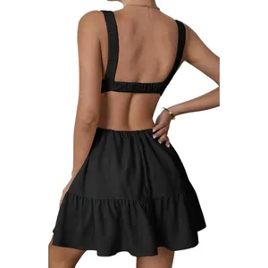 SheIn Ruched Cut Out Ruffle Hem Cami Dress in Black, Size M​​​ thumbnail 2
