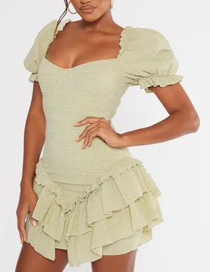PrettyLittleThing Puff Sleeve Ruffle Dress thumbnail 1