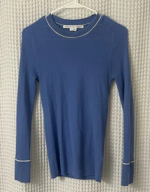 Veronica Beard Kinnie Pullover Ribbed Sweater 100% Merino Wool Small Blue Cozy thumbnail 1