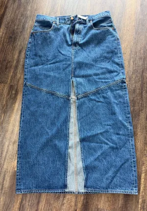 Madewell Blue High-Rise Denim Maxi Skirt with slit thumbnail 1