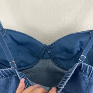 Haute Monde Y2K Vibes Blue Denim Cowgirl Western Rhinestone Fringe Crop Bustier Tank Top thumbnail 8