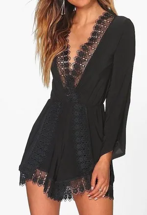 Boohoo Black Lace Stretch Romper thumbnail 1
