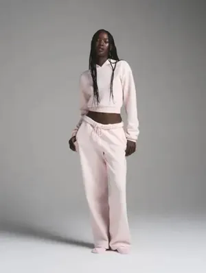 Skims Cotton Shruken Cropped Pink Hoodie Sweatshirt for Women thumbnail 5