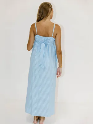 NWT Worth Collective Grier Dress maxi midi blue stripe tie back pockets thumbnail 5