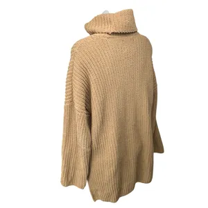 Abercrombie & Fitch Tan Chunky Knit Turtleneck Tunic Mini Sweater Dress Sz L thumbnail 2