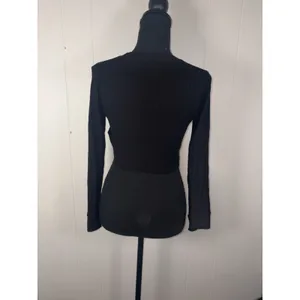 Talentless Womens Small Ribbed Knit Long Sleeve Cropped Tee Black Crew Neck thumbnail 2