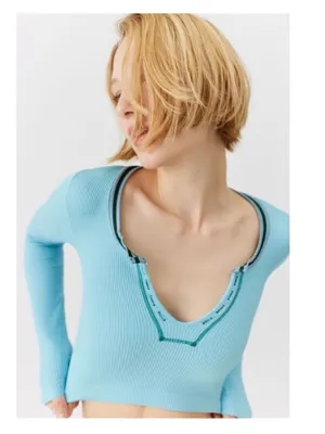 $60 NWT Urban Outfitters Out From Under Go For Gold Baby Blue Seamless Long Slee thumbnail 3