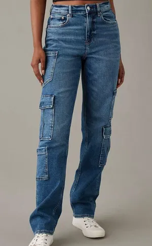 AE Stretch Super High-Waisted Baggy Straight Cargo Jean thumbnail 2