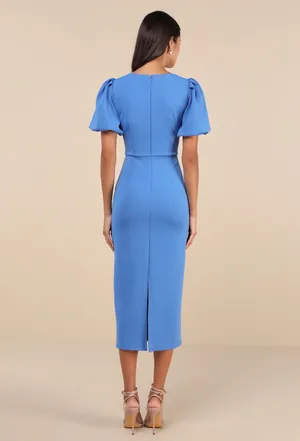 Lulus Blue Puff Sleeve Bodycon Midi Dress thumbnail 2