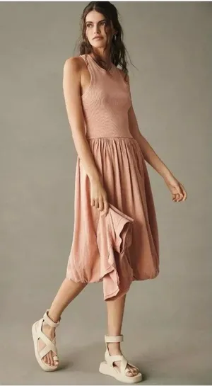 Daily Practice by Anthropologie Center Court Midi Dress Ribbed Solid M EUC thumbnail 1
