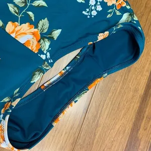 Cupshe Bikini Bottoms Womens Large Teal Floral High Waisted Rose‎ Print Swimwear thumbnail 5