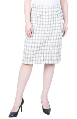 NWT Ny Collection Womens Slim Double Knit Petite Skirt PTDK2434 White Gold PS thumbnail 1