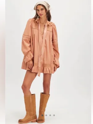 Free People 5 O’Clock Tea Time Mini Dress Peached Copper Cotton Crochet Lace thumbnail 5