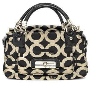 Coach Kristin 16779 Op Art Signature Y2K Satchel Black Khaki Leather Bag thumbnail 2