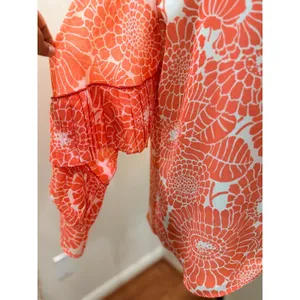 Ann Taylor Coral Floral Blouse M Unique Ruffle Sleeve Chiffon Chic Statement Top thumbnail 5
